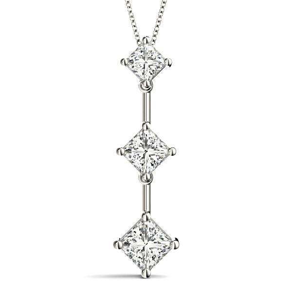 1.00 ctw Graduated Princess Cut Diamond Three Stone Necklace Pendant-VIRABYANI